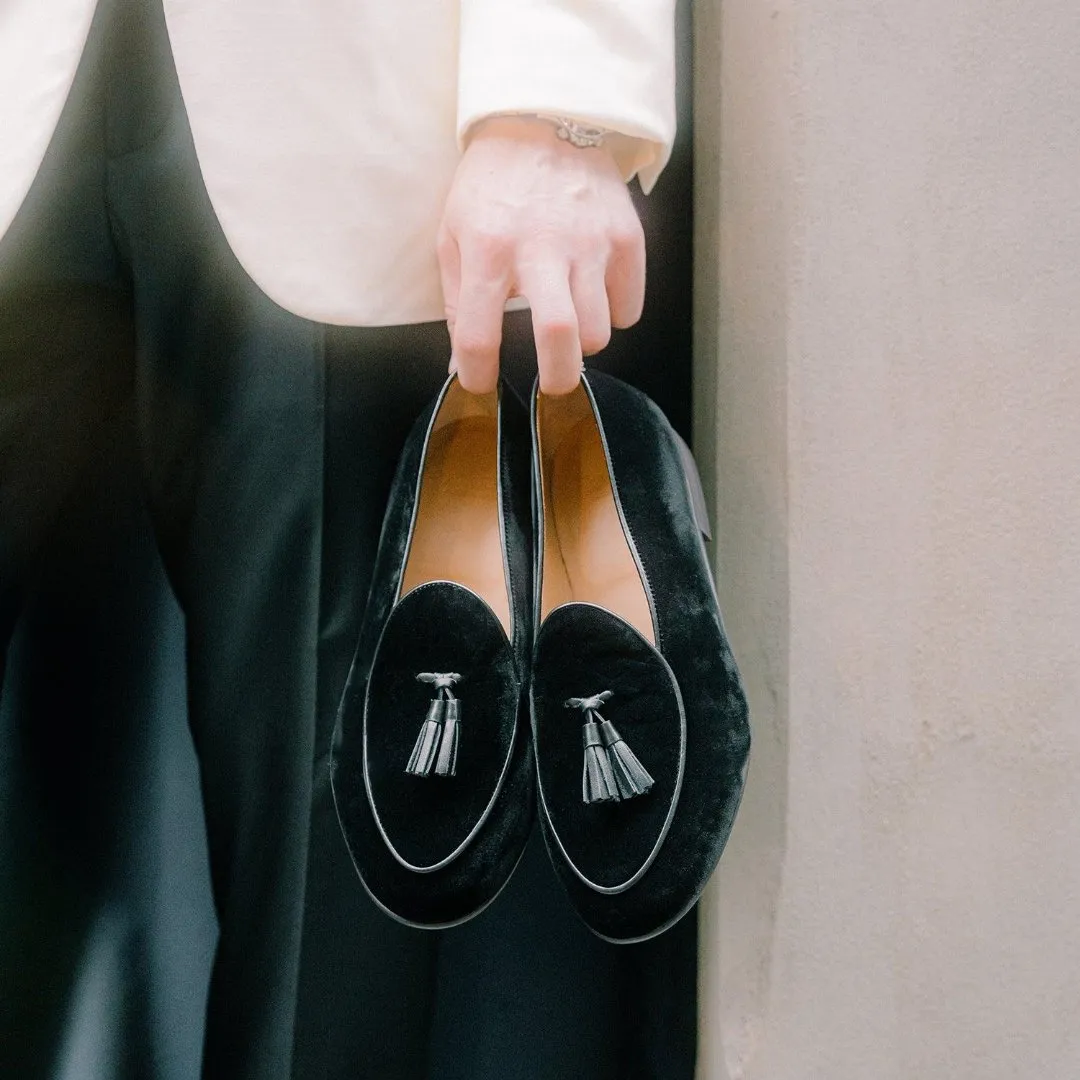 Men's Black Velvet Tassel Loafer From Del Toro Shoes