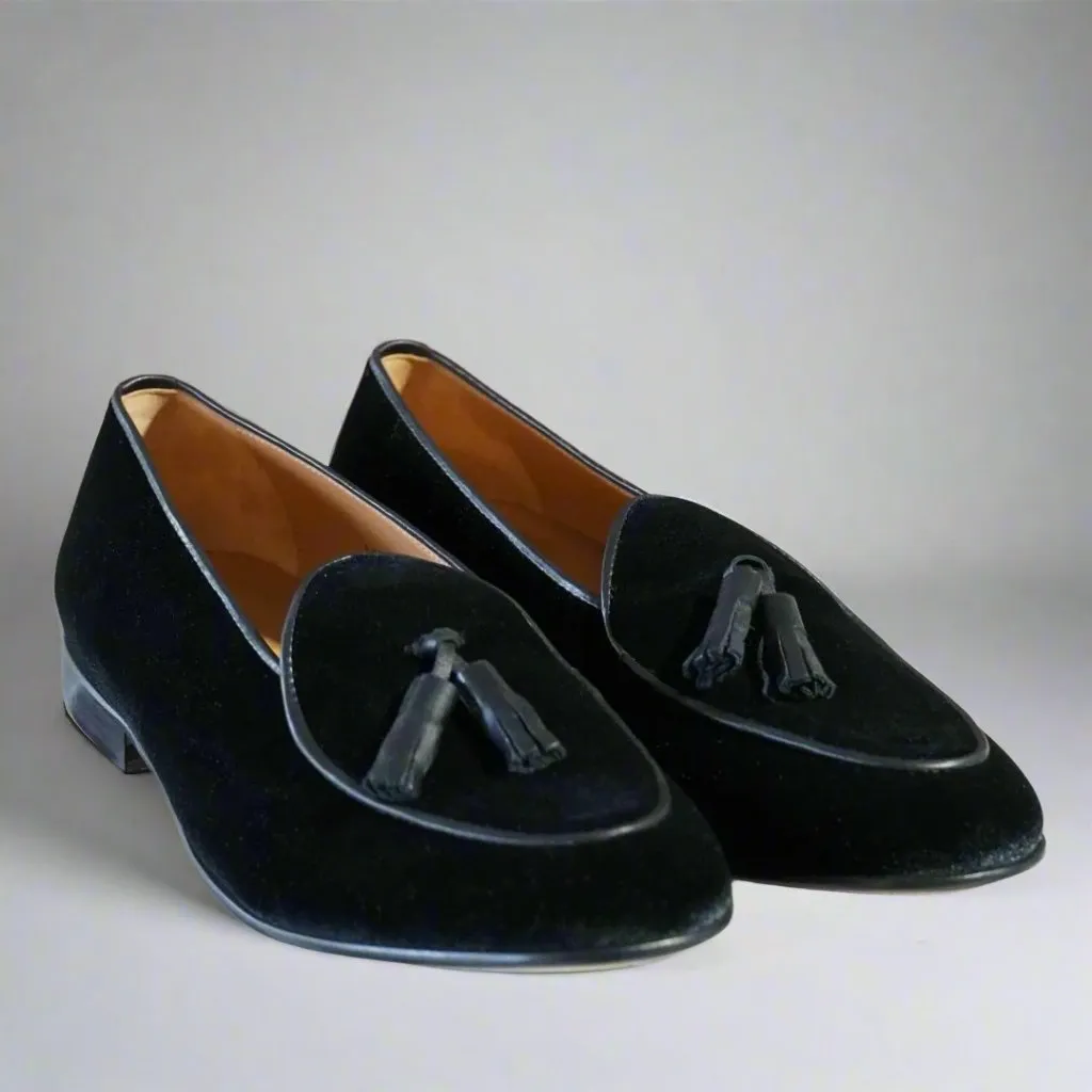 Men's Black Velvet Tassel Loafer From Del Toro Shoes