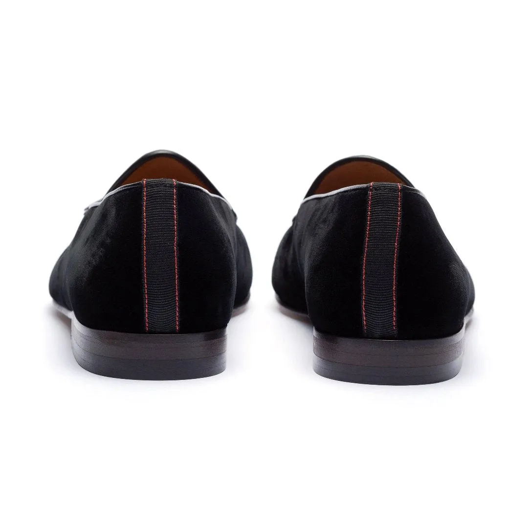 Men's Black Velvet Tassel Loafer From Del Toro Shoes