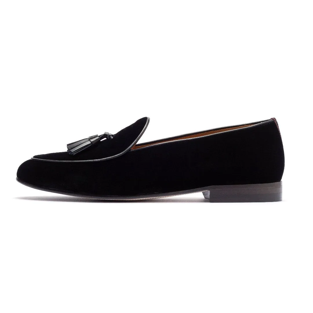 Men's Black Velvet Tassel Loafer From Del Toro Shoes