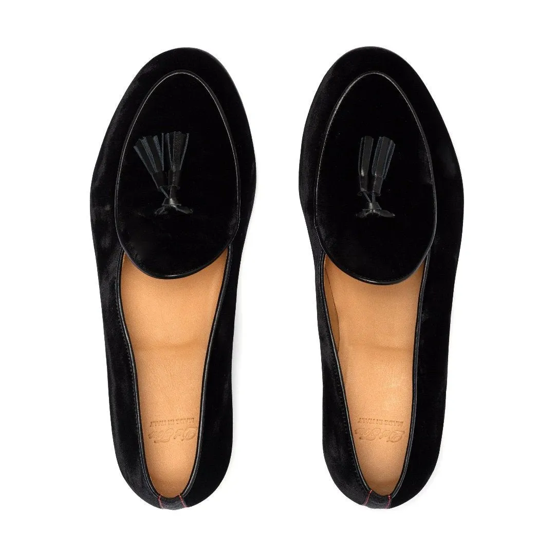 Men's Black Velvet Tassel Loafer From Del Toro Shoes