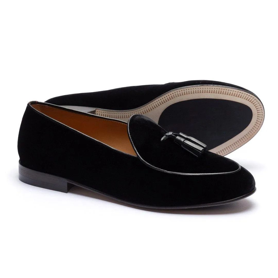 Men's Black Velvet Tassel Loafer From Del Toro Shoes