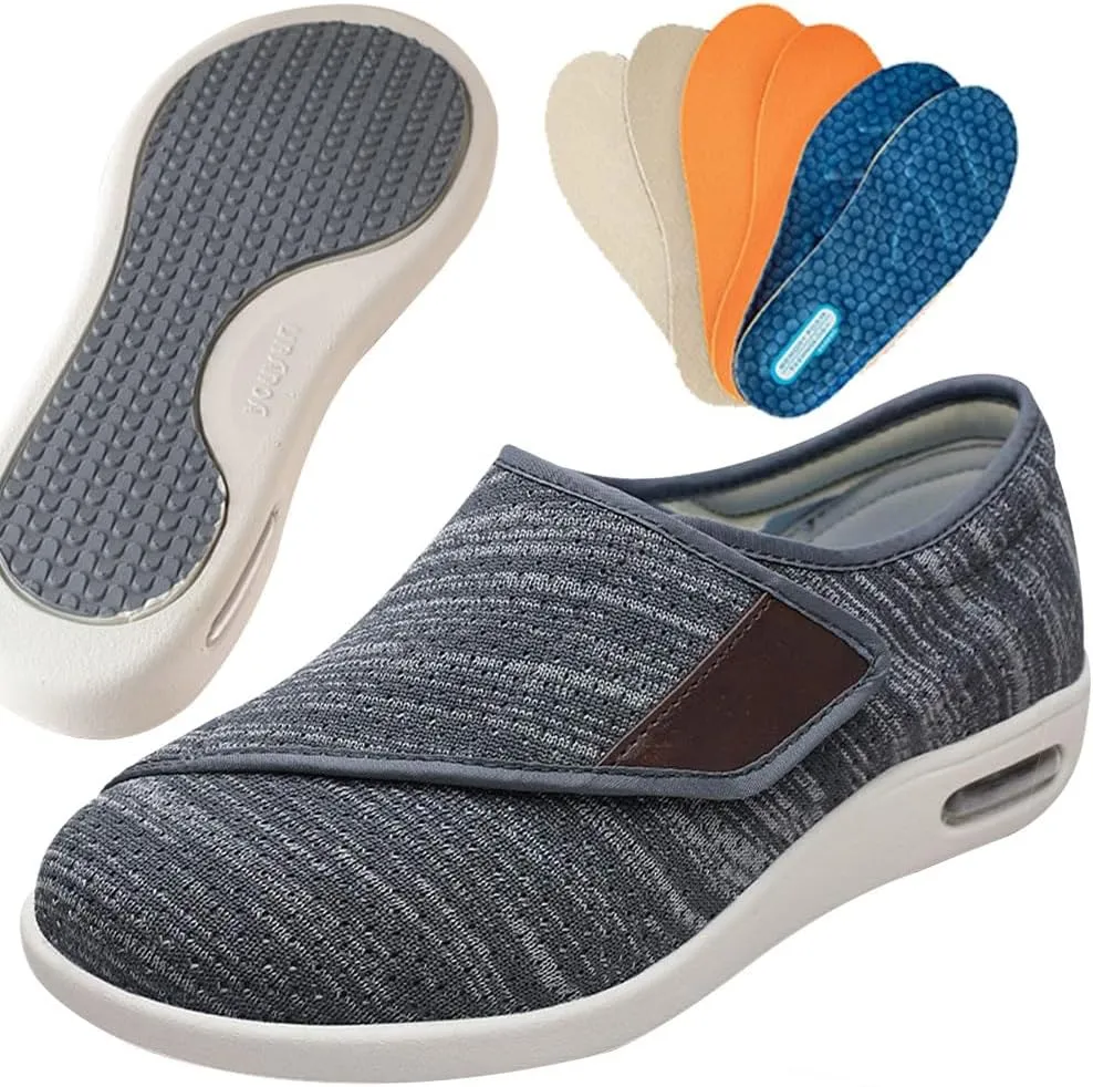 Mens Walking Shoes Slip-on Trainers Men's Arch Fit-Athletic Slip-on Casual Loafer Walking Shoe Sneaker with 3 Pairs Insoles Replacement for Elderly Swollen Feet