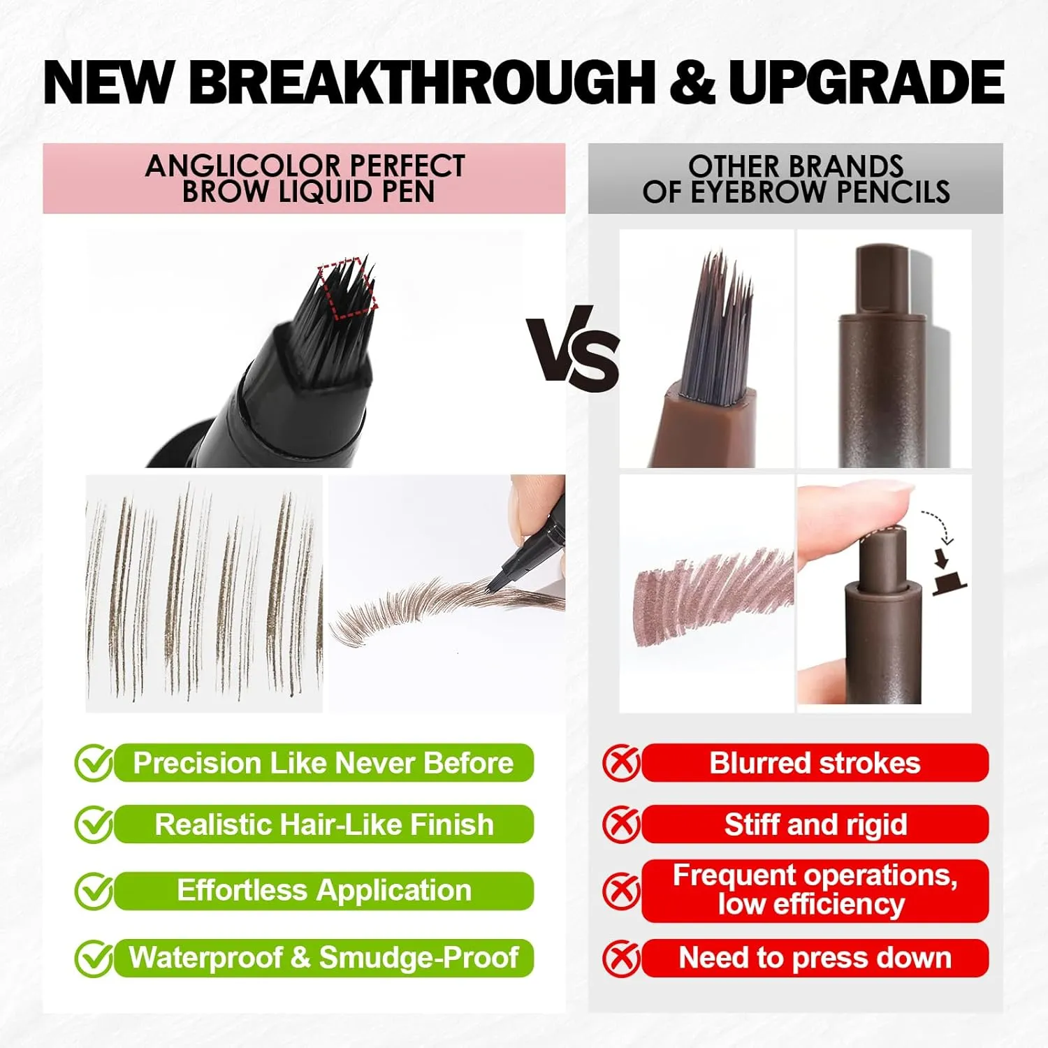 Microblading Eyebrow Pen, Liquid Eyebrow Pencil, Square Angled Eyebrow Brush Natural Hair-Like Brow, Long-Lasting, Waterproof Eyebrow Pen Easy To Color Quick Drying (04 Gray Black)
