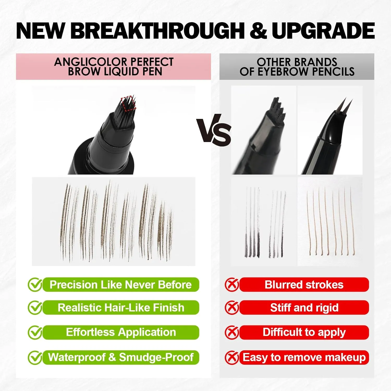 Microblading Eyebrow Pen, Liquid Eyebrow Pencil, Square Angled Eyebrow Brush Natural Hair-Like Brow, Long-Lasting, Waterproof Eyebrow Pen Easy To Color Quick Drying (04 Gray Black)