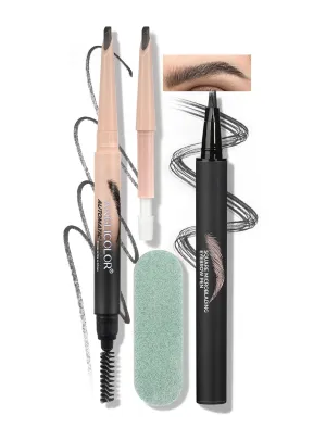 Microblading Eyebrow Pen, Liquid Eyebrow Pencil, Square Angled Eyebrow Brush Natural Hair-Like Brow, Long-Lasting, Waterproof Eyebrow Pen Easy To Color Quick Drying (04 Gray Black)
