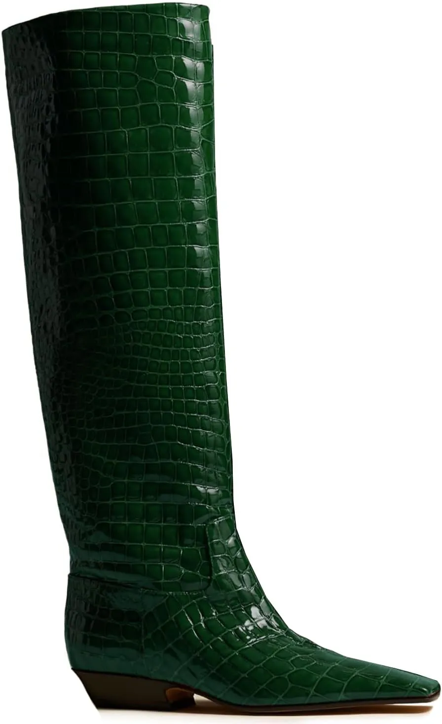 MOOMMO Women Flat Heel Knee High Boots Square Toe Pull On Long Boots Suede Slouch Low Heel Dress Boots Wide Calf Pleated Knee High Tall Boots Comfort Vintage Casual Walking Party 4-11 M US
