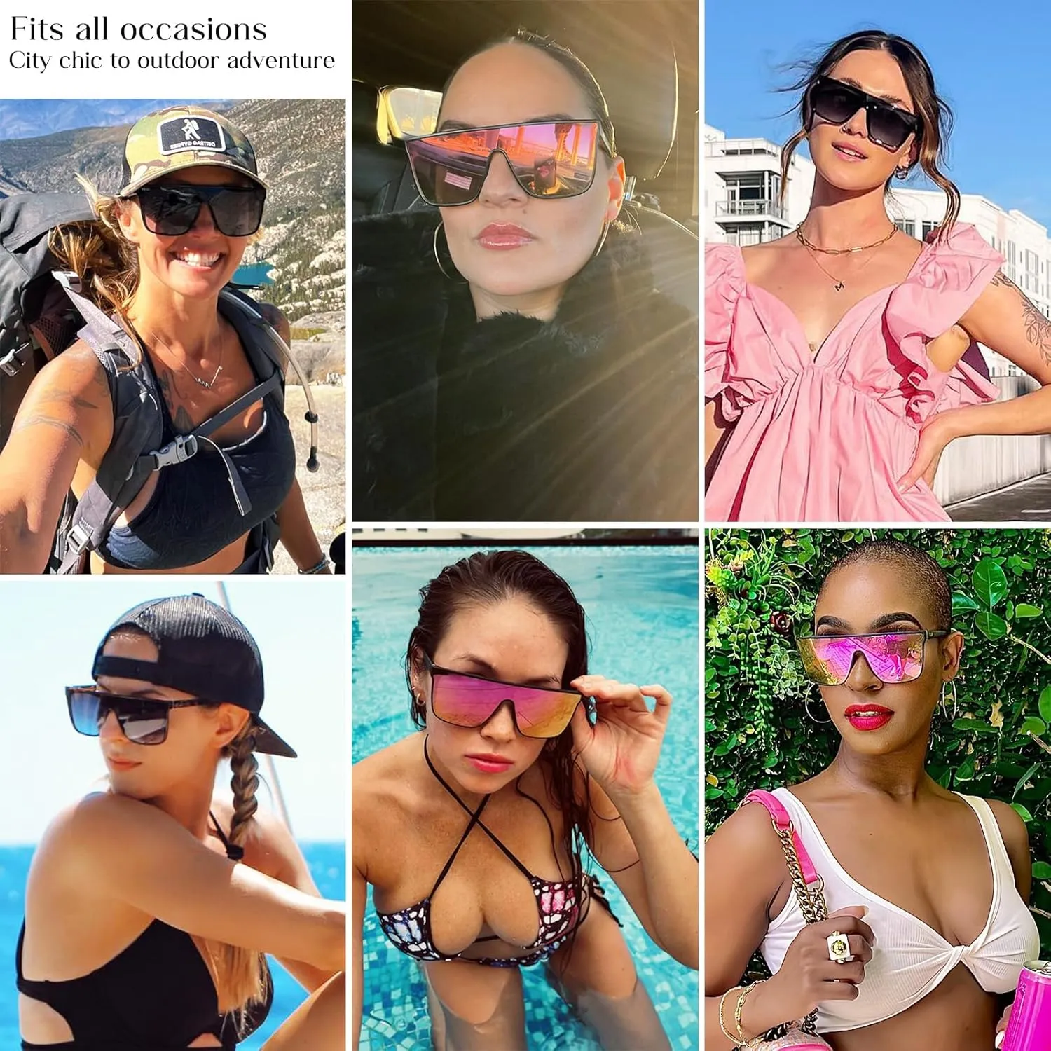 mosanana Polarized Oversized Square Sunglasses for Women Men, Trendy Flat Top Fashion Shield Shades MS52363