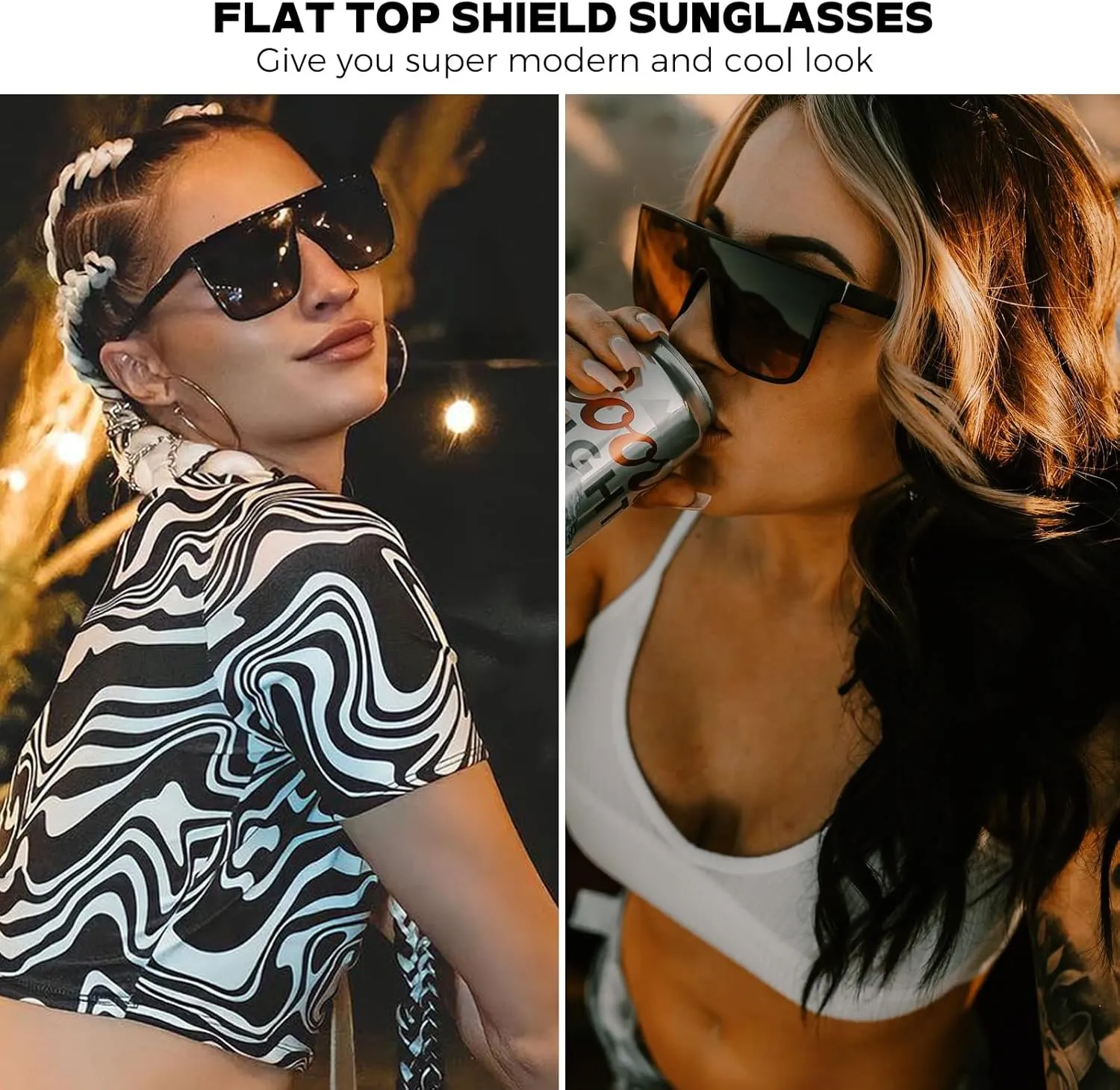 mosanana Polarized Oversized Square Sunglasses for Women Men, Trendy Flat Top Fashion Shield Shades MS52363