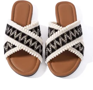 Mtzyoa Women Flat Sandals Braided Leather Crossover Nude Dressy Fashion Evening Party Wedding Sandals