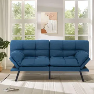 MUUEGM Futon Sofa Bed, 71" Convertible Memory Foam Futon Couch Bed, Modern Sleeper Sofa for Living Room,Small Space,Office,Adjustable Backrests Armrests Couch,Blue