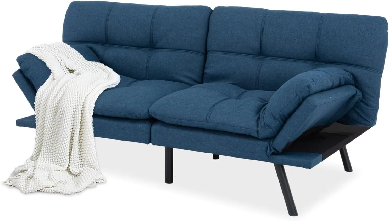 MUUEGM Futon Sofa Bed, 71" Convertible Memory Foam Futon Couch Bed, Modern Sleeper Sofa for Living Room,Small Space,Office,Adjustable Backrests Armrests Couch,Blue