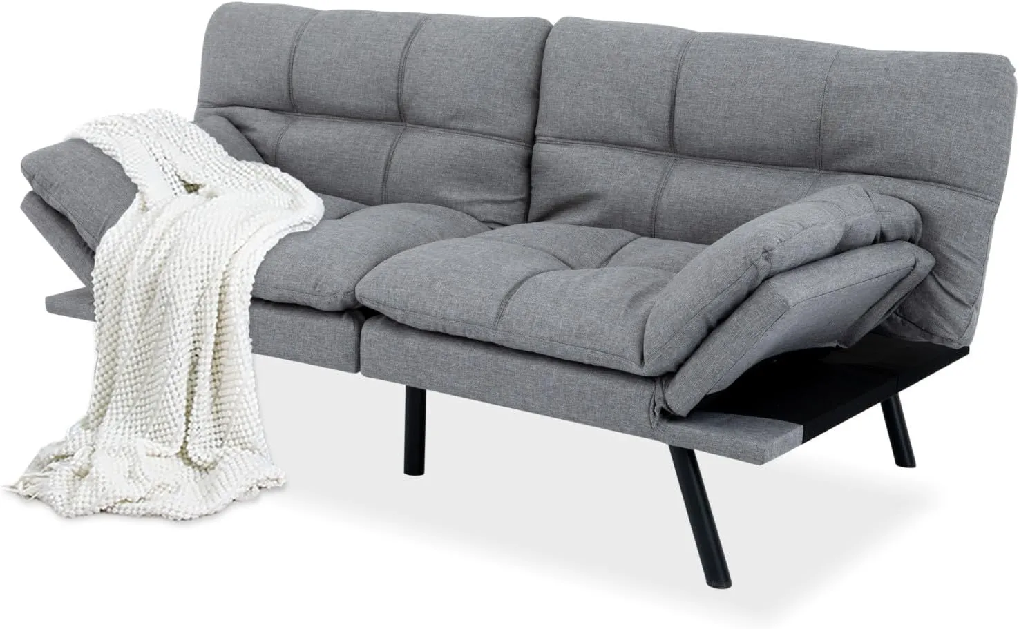 MUUEGM Futon Sofa Bed, 71" Convertible Memory Foam Futon Couch Bed, Modern Sleeper Sofa for Living Room,Small Space,Office,Adjustable Backrests Armrests Couch,Light Grey