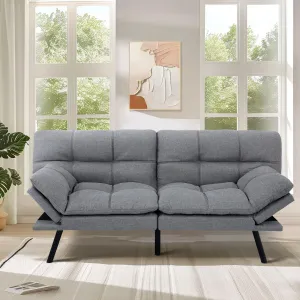MUUEGM Futon Sofa Bed, 71" Convertible Memory Foam Futon Couch Bed, Modern Sleeper Sofa for Living Room,Small Space,Office,Adjustable Backrests Armrests Couch,Light Grey