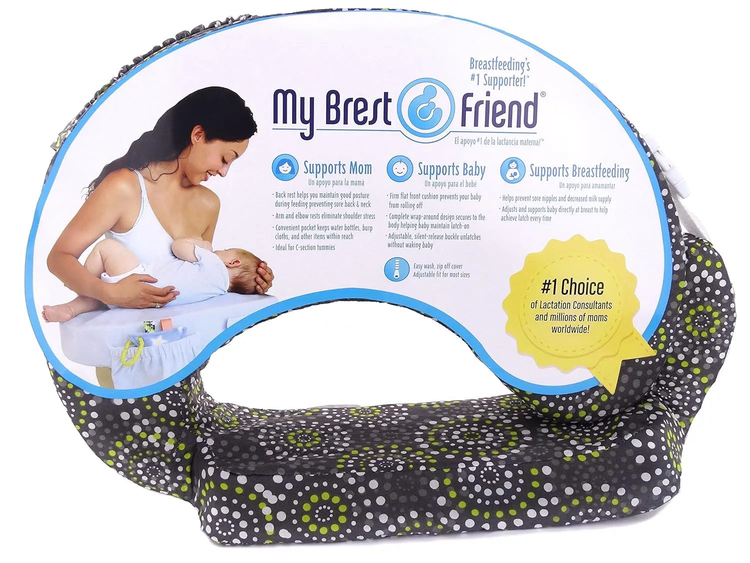 My Brest Friend Original Nursing Pillow Enhanced Ergonomics Essential Breastfeeding Pillow Support For Mom & Baby W/ Convenient Side Pocket, Double Straps & Slipcover, Fireworks