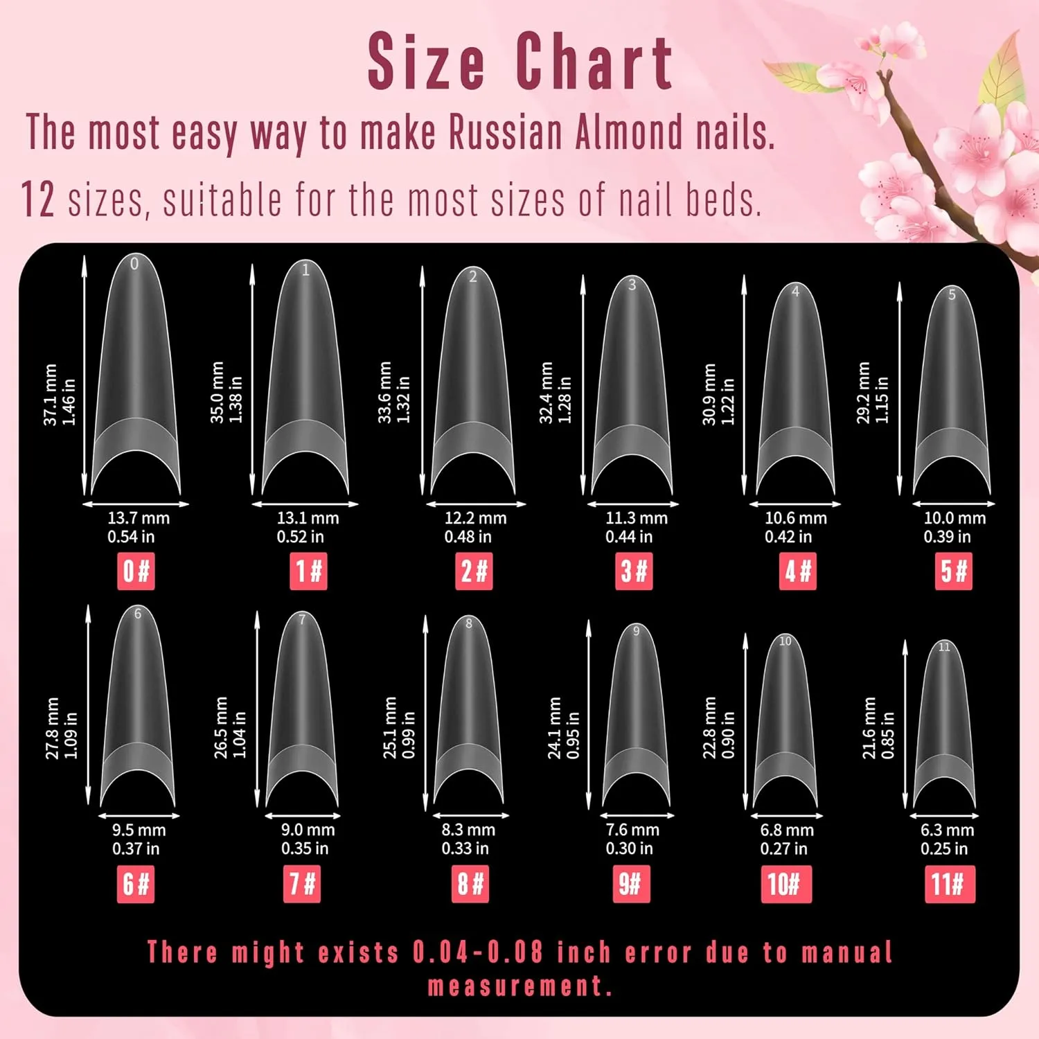 Nail Tips Russian Almond Round Oval, Soft Gel x Acrylic Half Cover Nail Kit for Russia 3D Sculptured Edge Fake Nails Manicure, Extra Long XL XXL Pre-etched French tip Press on 12 sizes 320pc