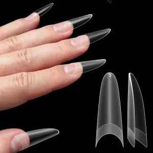 Nail Tips Russian Almond Round Oval, Soft Gel x Acrylic Half Cover Nail Kit for Russia 3D Sculptured Edge Fake Nails Manicure, Extra Long XL XXL Pre-etched French tip Press on 12 sizes 320pc