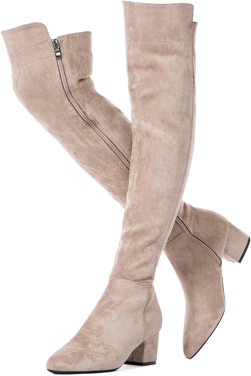 N.N.G Women Over Knee Boots Suede Thigh High Long Comfort Black Winter Low Square Toe Block Heel