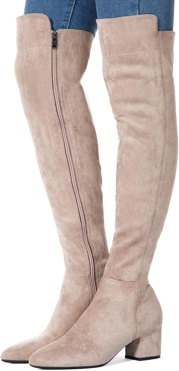 N.N.G Women Over Knee Boots Suede Thigh High Long Comfort Black Winter Low Square Toe Block Heel