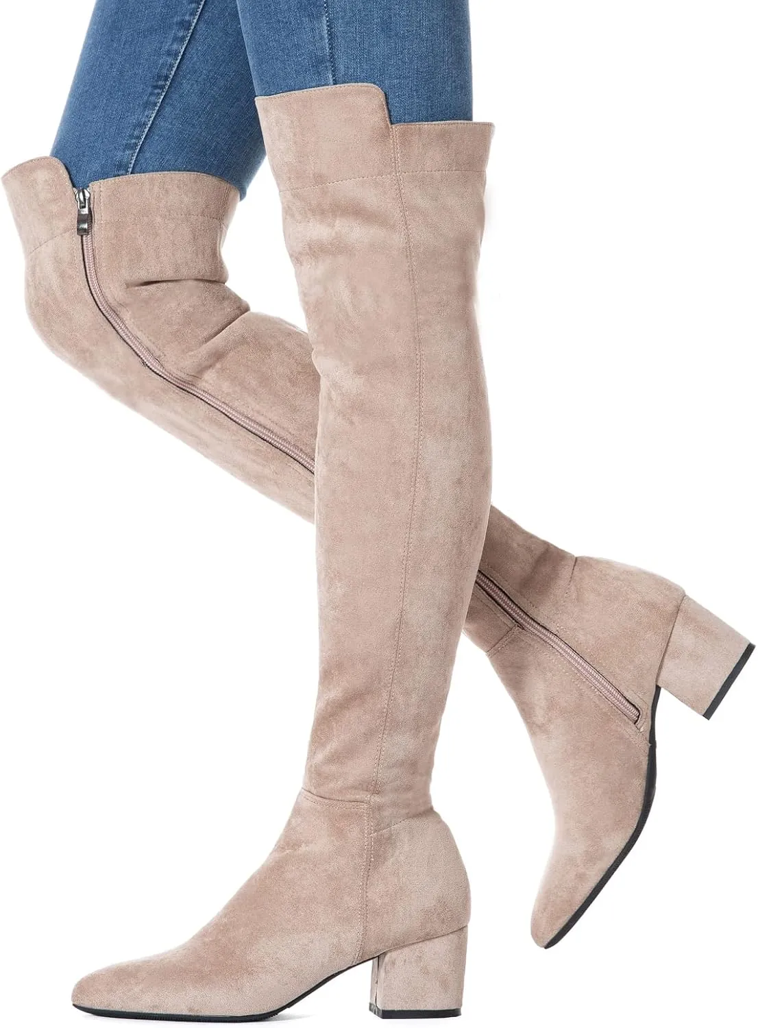 N.N.G Women Over Knee Boots Suede Thigh High Long Comfort Black Winter Low Square Toe Block Heel