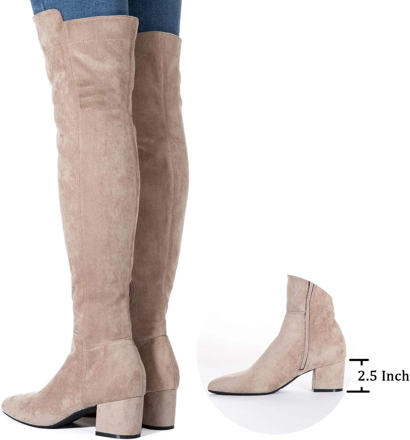 N.N.G Women Over Knee Boots Suede Thigh High Long Comfort Black Winter Low Square Toe Block Heel