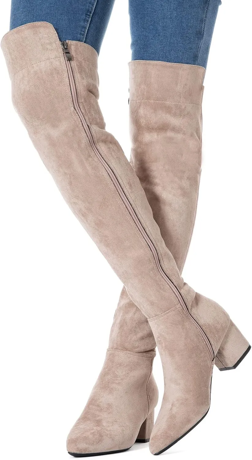 N.N.G Women Over Knee Boots Suede Thigh High Long Comfort Black Winter Low Square Toe Block Heel