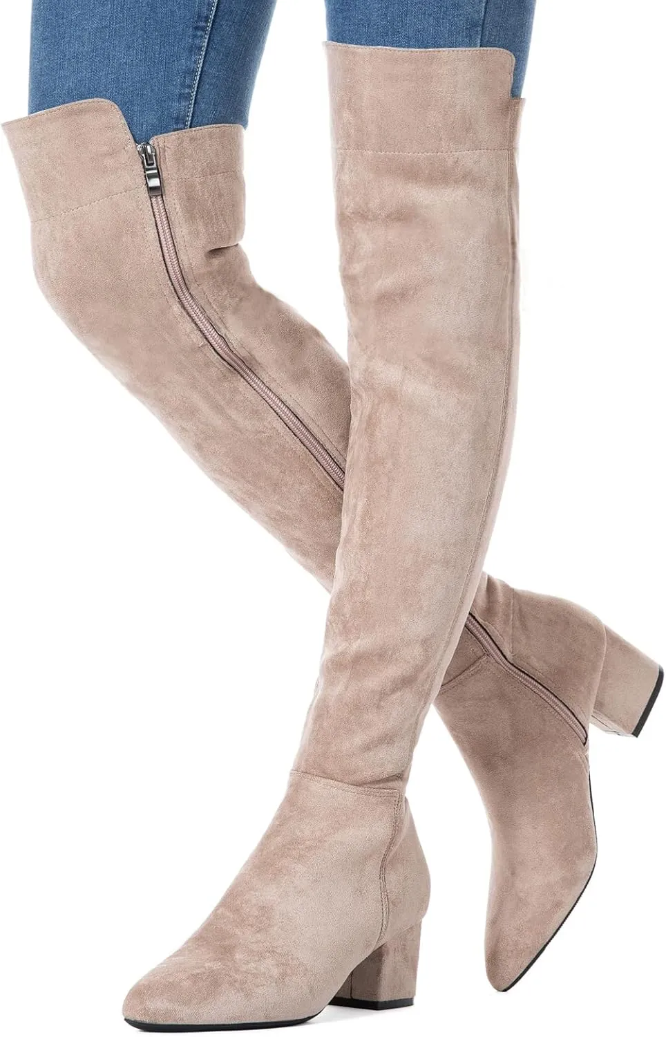 N.N.G Women Over Knee Boots Suede Thigh High Long Comfort Black Winter Low Square Toe Block Heel