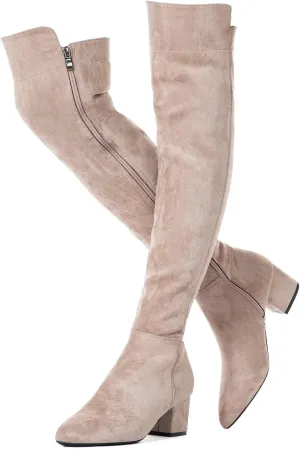 N.N.G Women Over Knee Boots Suede Thigh High Long Comfort Black Winter Low Square Toe Block Heel