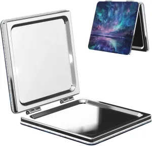 Northern Lights Printed Square Pocket Makeup Mirror with 1X/2X Magnification, Portable Mini Travel Makeup Mirror for Travel Daily Work Beauty