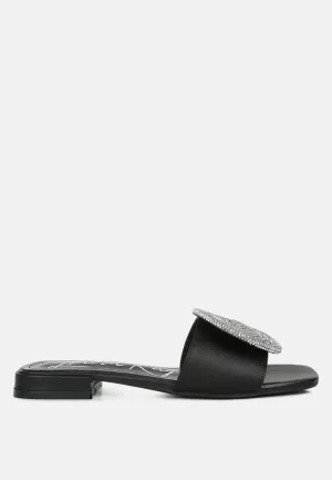 Ollilie Rhinestones Embellished Brooch Slip On Sandals By Ruw