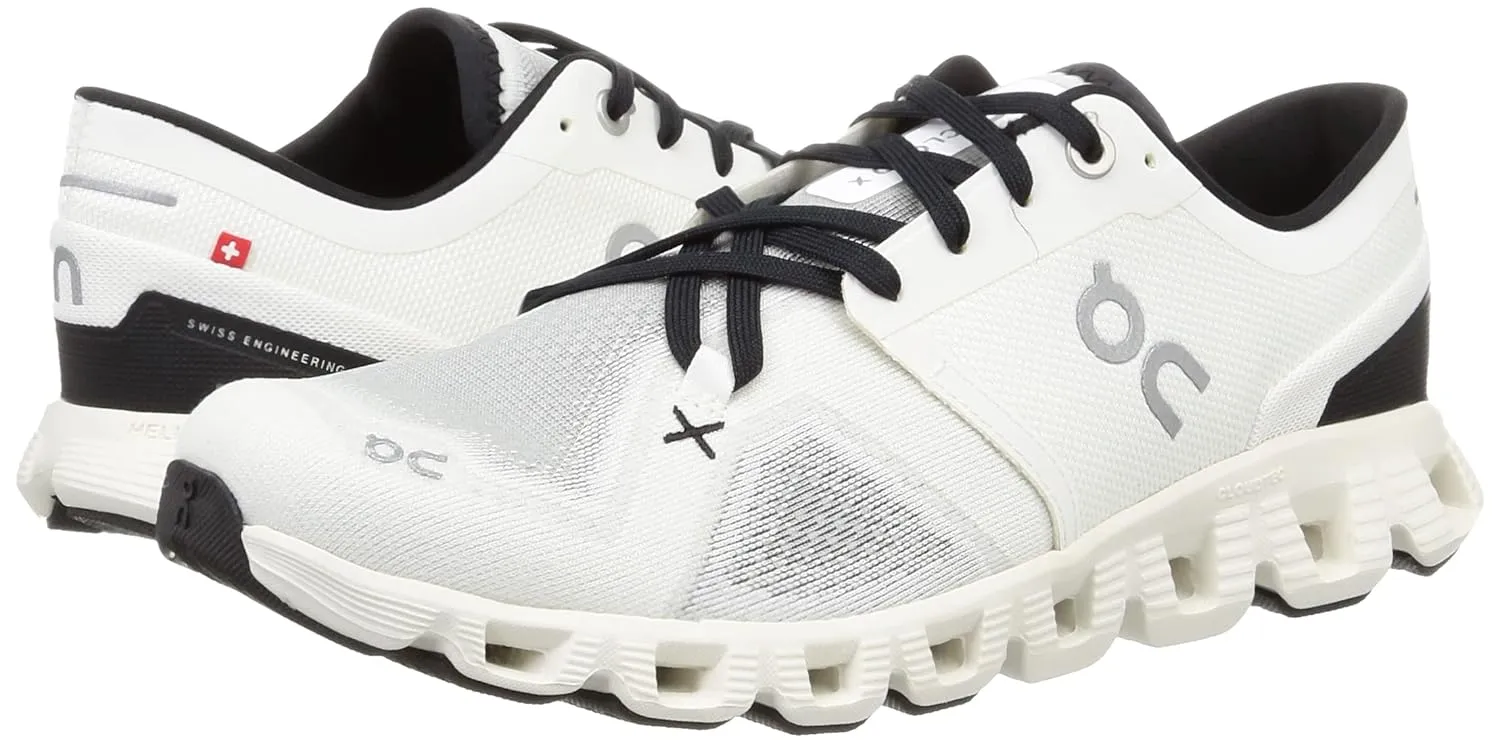 On Men's Cloud X 3 Sneakers, Ivory/Black, 8 Medium US