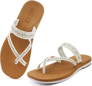 ONCAI Flip Flops for Womens,Flat Dressy Thong Sandals Square Toe with Fashion Summer Beach Comfortable Slip On Rubber Soles Size US 6-11