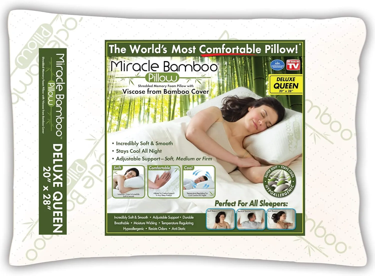 Ontel Miracle Shredded Memory Foam Pillow with Viscose from Bamboo Cover, Queen, White