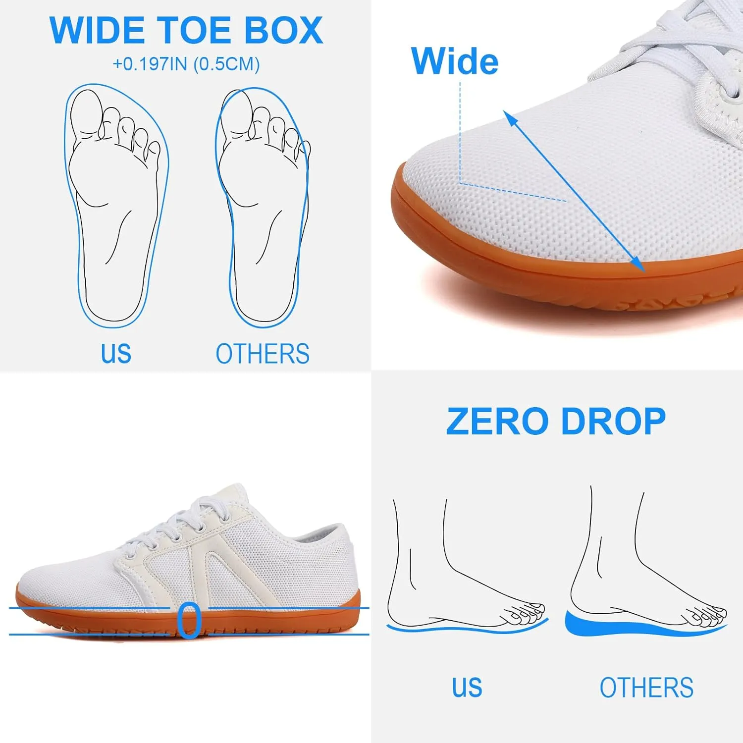 Padgene Wide Barefoot Minimalist Shoes for Women Men | Zero Drop Sole | Width Fashion Sneaker Wide Toe Box Cross-Trainer Lightweight Walking Casual Comfortable Running Shoes