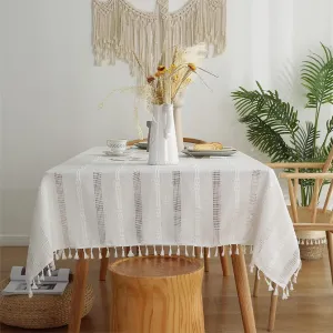 Pahajim Autumn Table Cloth Cotton Linen Tablecloth Farmhouse Dining Table Cover Thanksgiving Christmas Table Cloth Rectangle Table (Hollow White, Rectangle/Oblong，55 x 94 Inch,8-10 Seats)