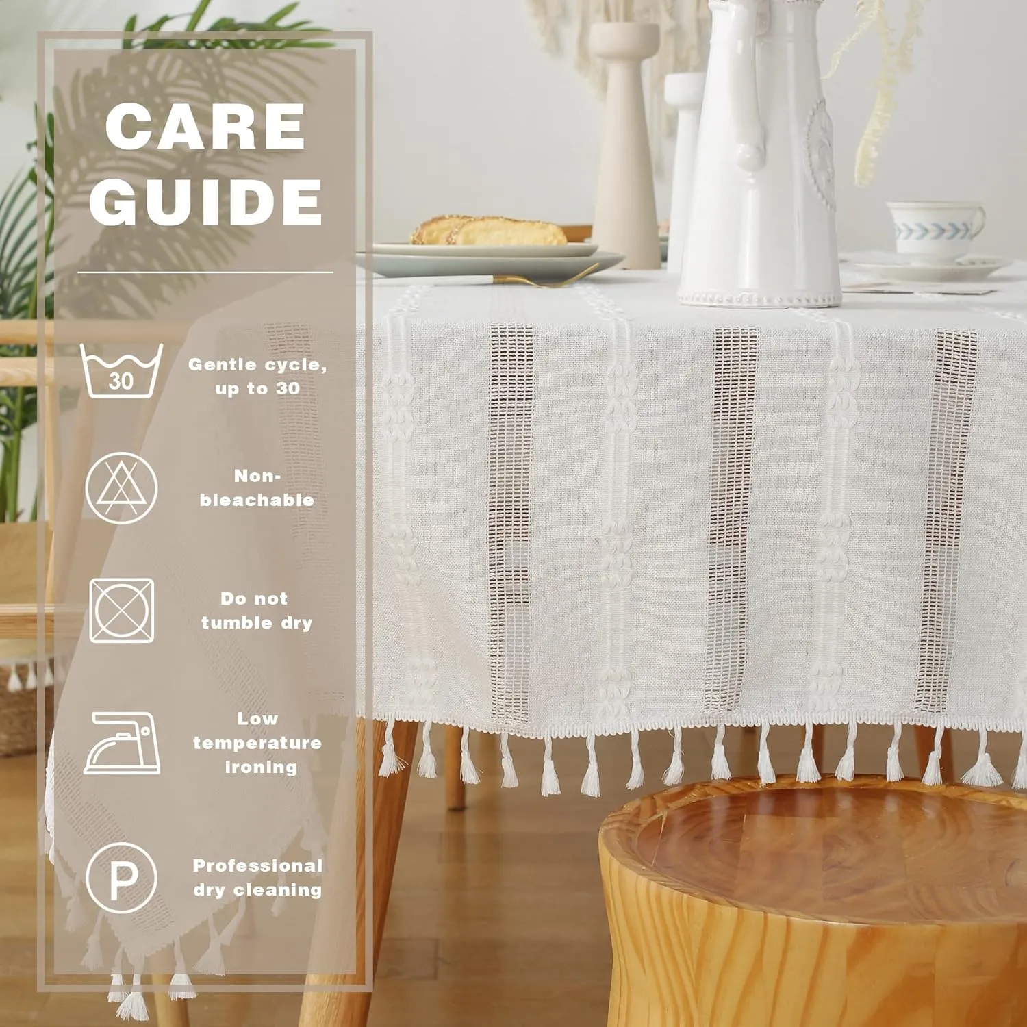 Pahajim Autumn Table Cloth Cotton Linen Tablecloth Farmhouse Dining Table Cover Thanksgiving Christmas Table Cloth Rectangle Table (Hollow White, Rectangle/Oblong，55 x 94 Inch,8-10 Seats)
