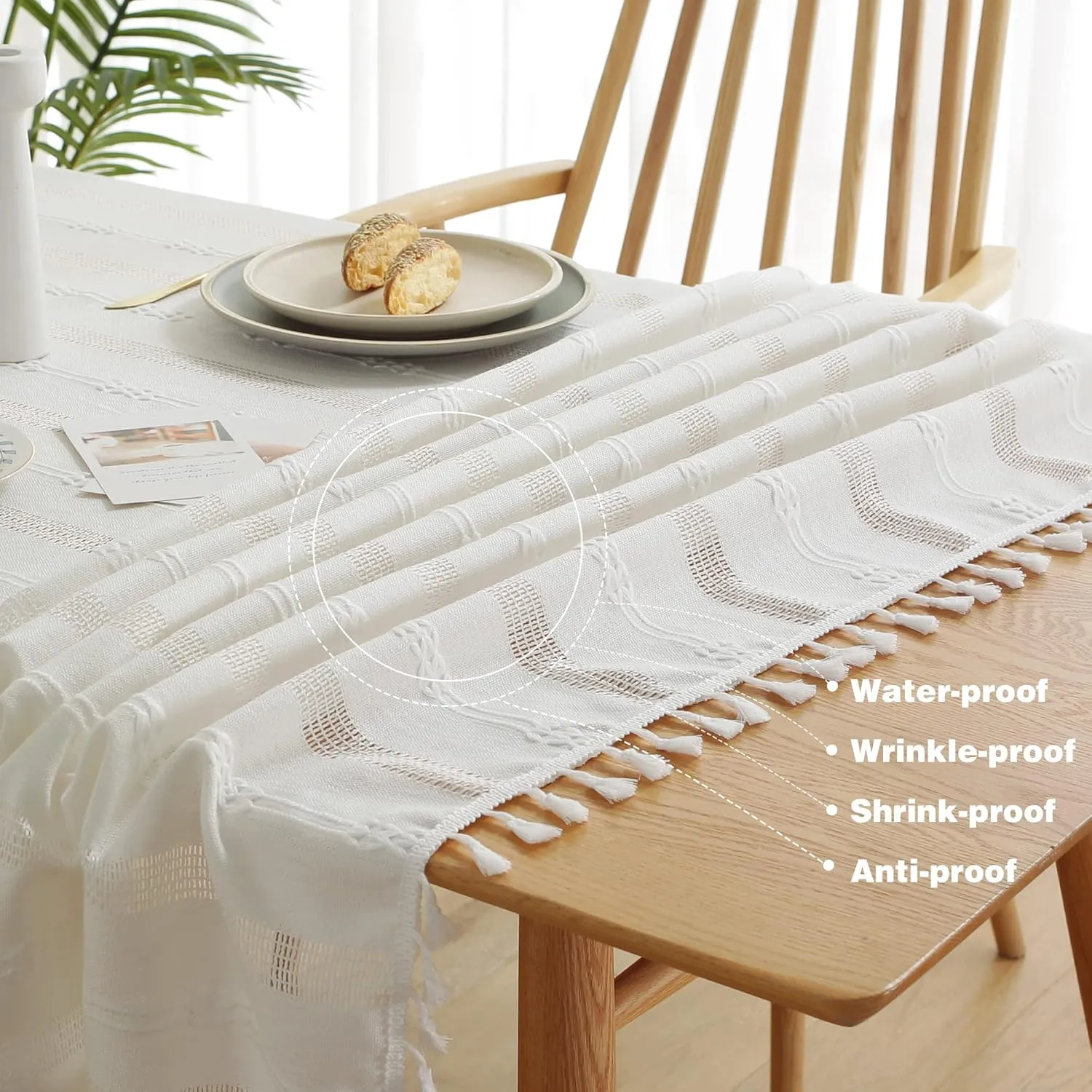 Pahajim Autumn Table Cloth Cotton Linen Tablecloth Farmhouse Dining Table Cover Thanksgiving Christmas Table Cloth Rectangle Table (Hollow White, Rectangle/Oblong，55 x 94 Inch,8-10 Seats)