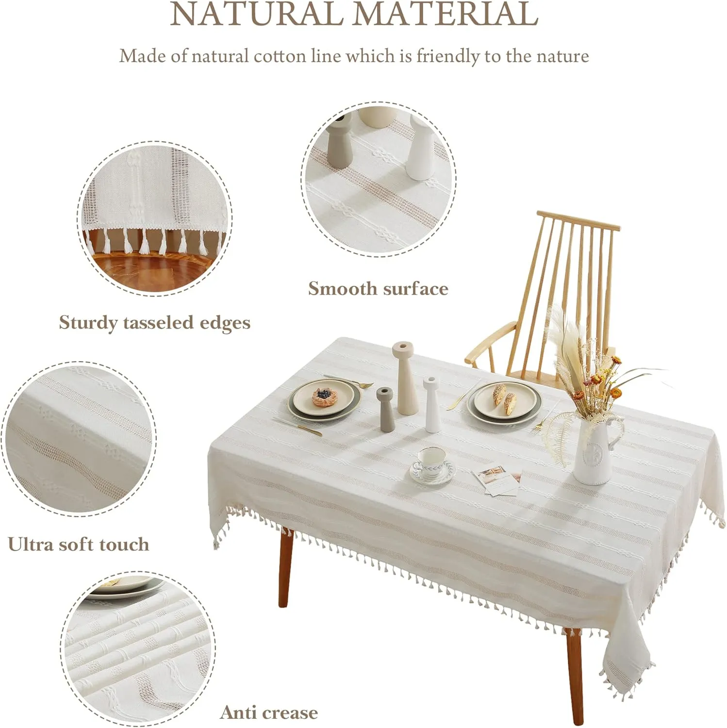 Pahajim Autumn Table Cloth Cotton Linen Tablecloth Farmhouse Dining Table Cover Thanksgiving Christmas Table Cloth Rectangle Table (Hollow White, Rectangle/Oblong，55 x 94 Inch,8-10 Seats)
