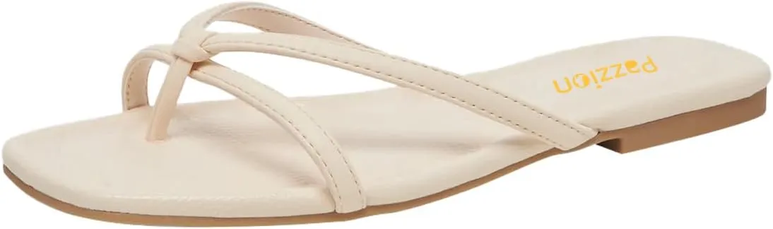 Pazzion Women Square Open Toe Flats Sandals Slip On Backless Flip Flops Dressy Beach Daily Slides Shoes Size 4-16 US