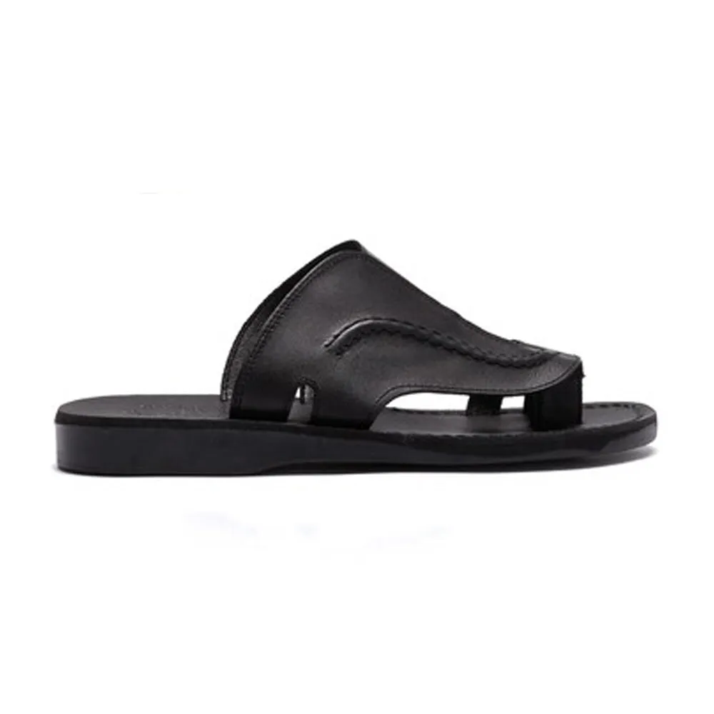 Peter - Leather Toe Strap Sandal | Black