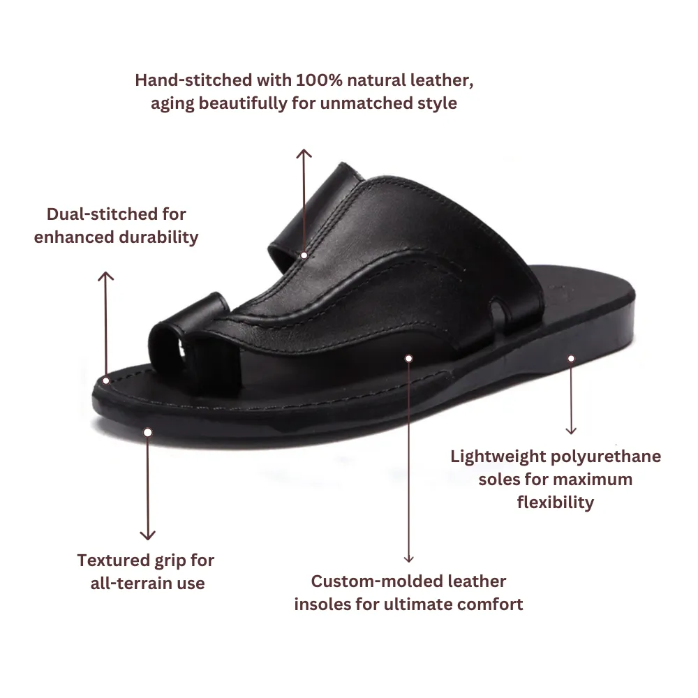 Peter - Leather Toe Strap Sandal | Black