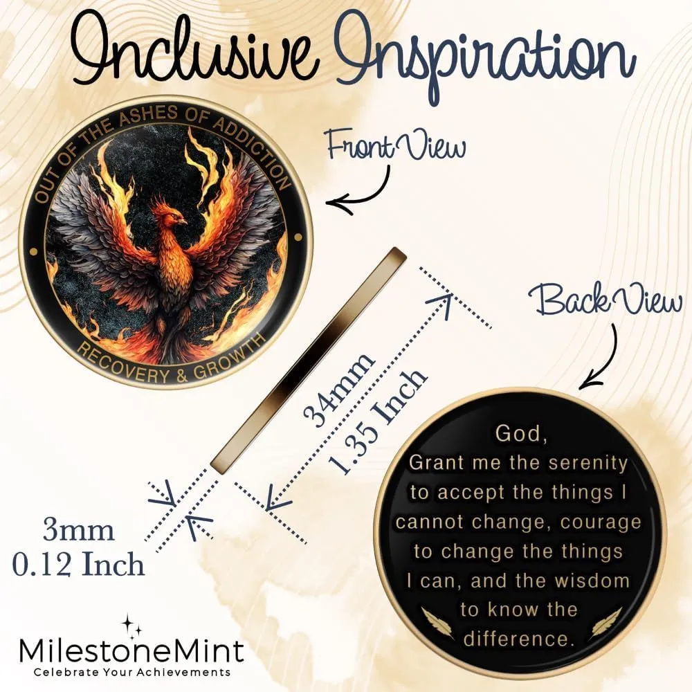 Phoenix Sobriety Coin | AA Chip Medallion Gift Set with Coin Capsule, Display Stand & Card | Perfect Gifts for Sober Men & Women in Recovery | Sobriety Gifts for Anniversary Month & Year