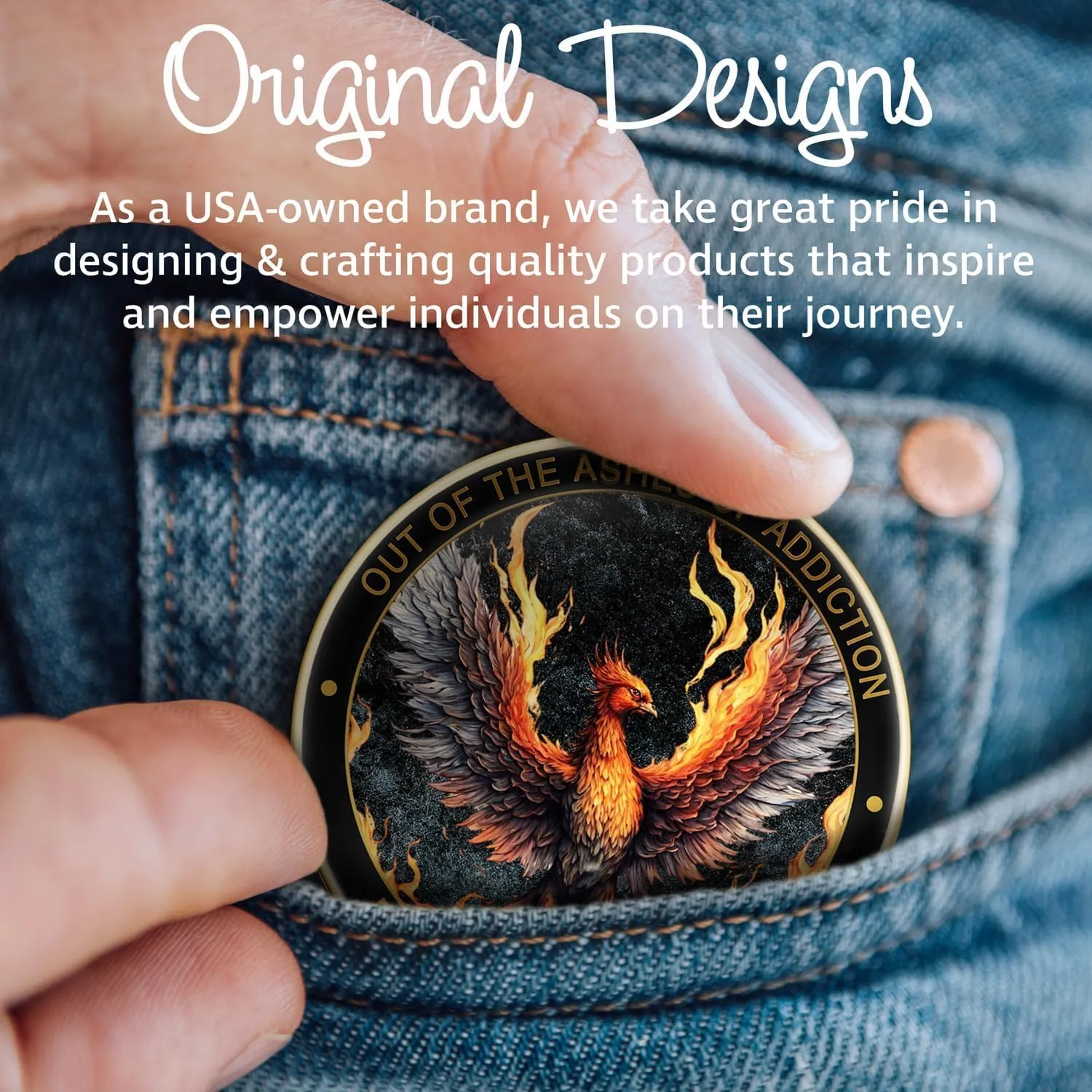 Phoenix Sobriety Coin | AA Chip Medallion Gift Set with Coin Capsule, Display Stand & Card | Perfect Gifts for Sober Men & Women in Recovery | Sobriety Gifts for Anniversary Month & Year