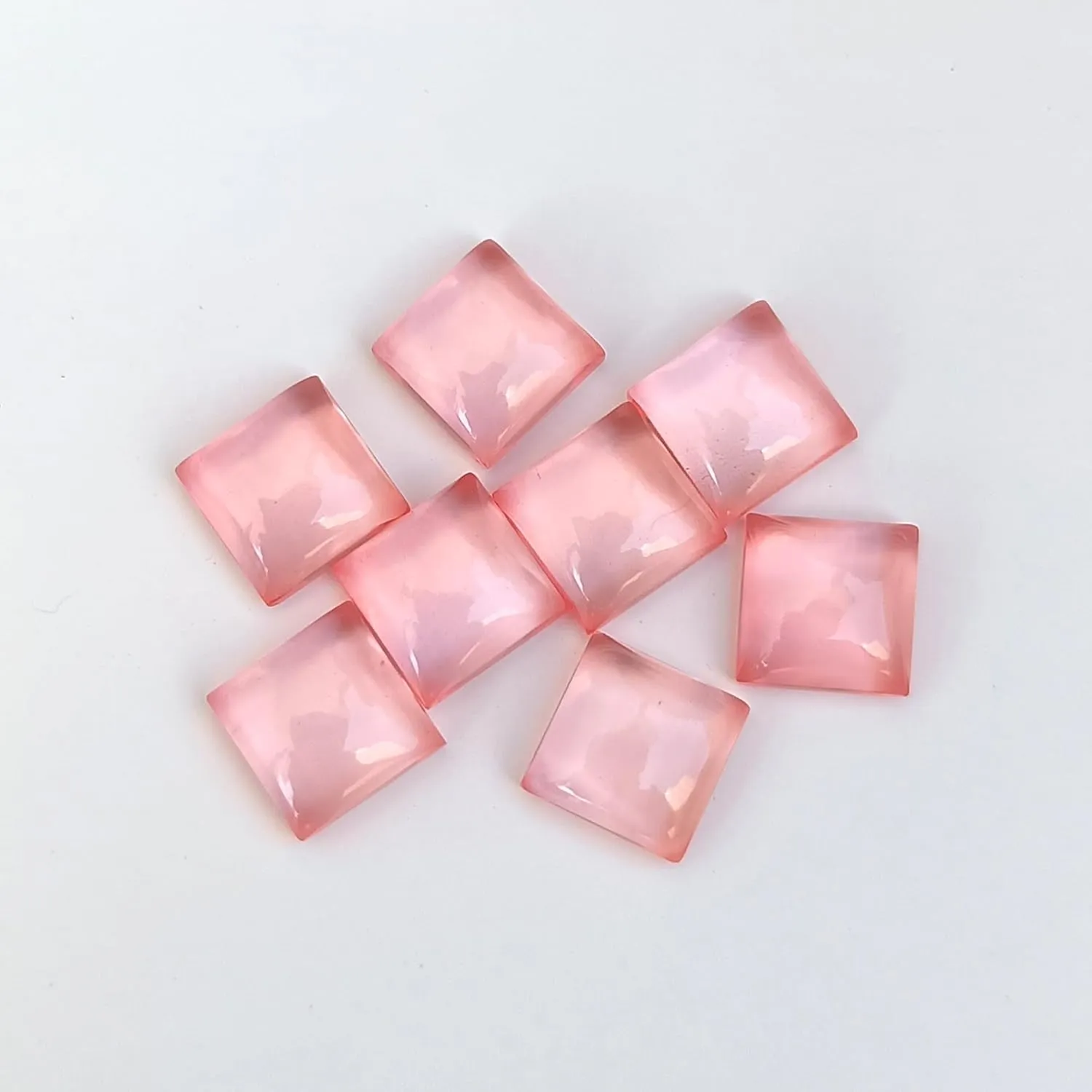 Pink Color Quartz Doublet Square Shape Cabochon 10 Piece Calibrated Natural Clear Quartz Flat back Loose Gemstone For Making Jewelry 4mm 5mm 6mm 7mm 8mm 9mm 10mm
