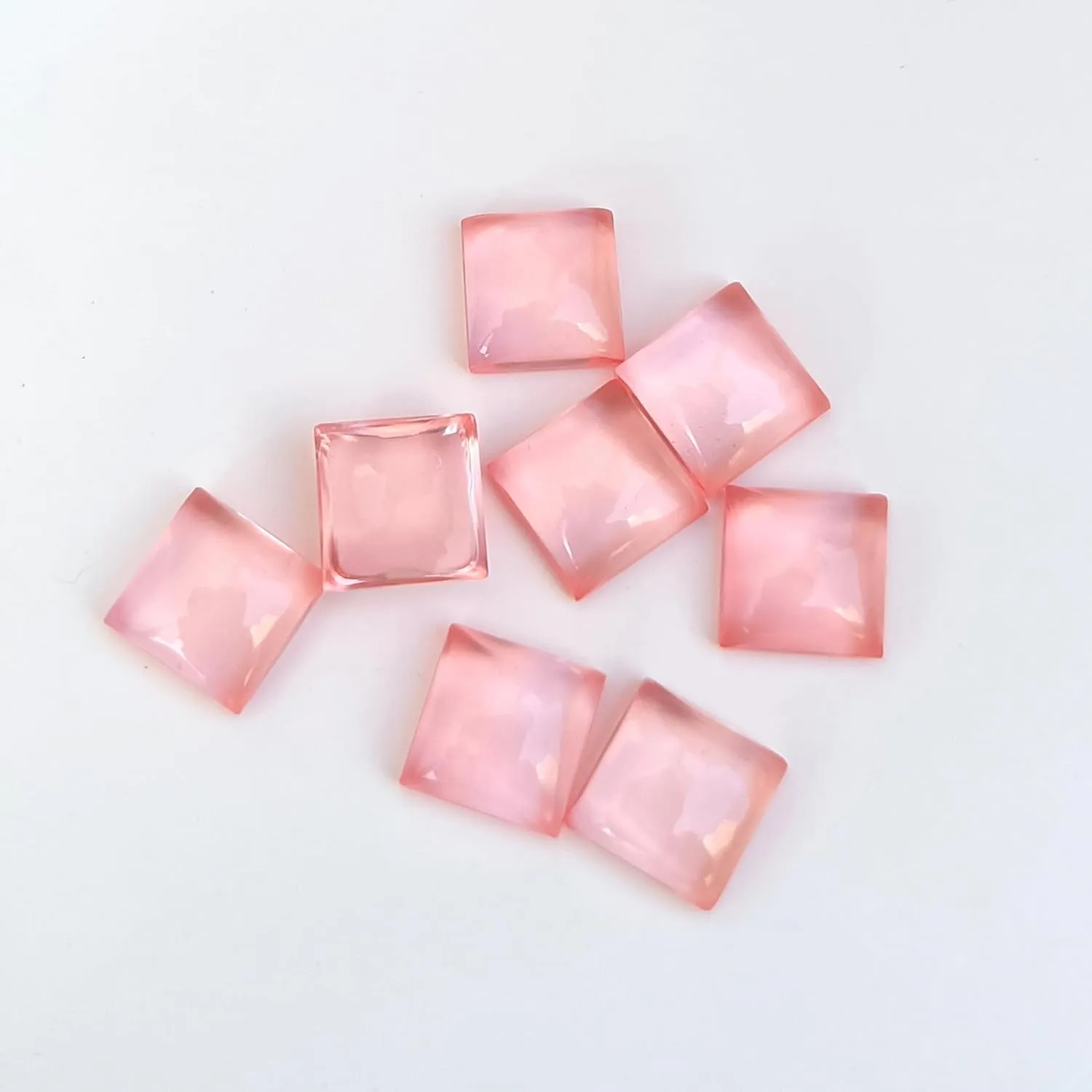 Pink Color Quartz Doublet Square Shape Cabochon 10 Piece Calibrated Natural Clear Quartz Flat back Loose Gemstone For Making Jewelry 4mm 5mm 6mm 7mm 8mm 9mm 10mm