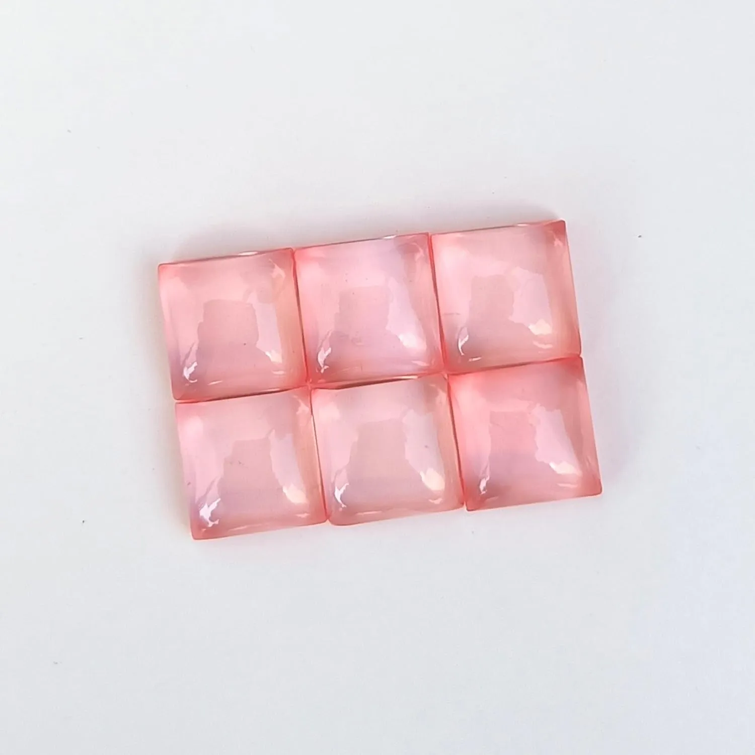 Pink Color Quartz Doublet Square Shape Cabochon 10 Piece Calibrated Natural Clear Quartz Flat back Loose Gemstone For Making Jewelry 4mm 5mm 6mm 7mm 8mm 9mm 10mm