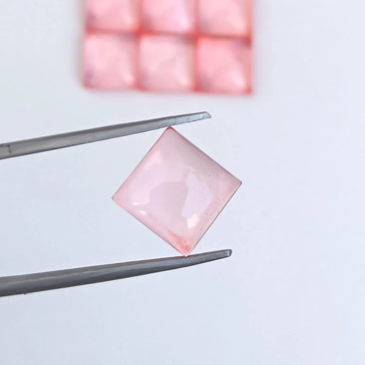 Pink Color Quartz Doublet Square Shape Cabochon 10 Piece Calibrated Natural Clear Quartz Flat back Loose Gemstone For Making Jewelry 4mm 5mm 6mm 7mm 8mm 9mm 10mm