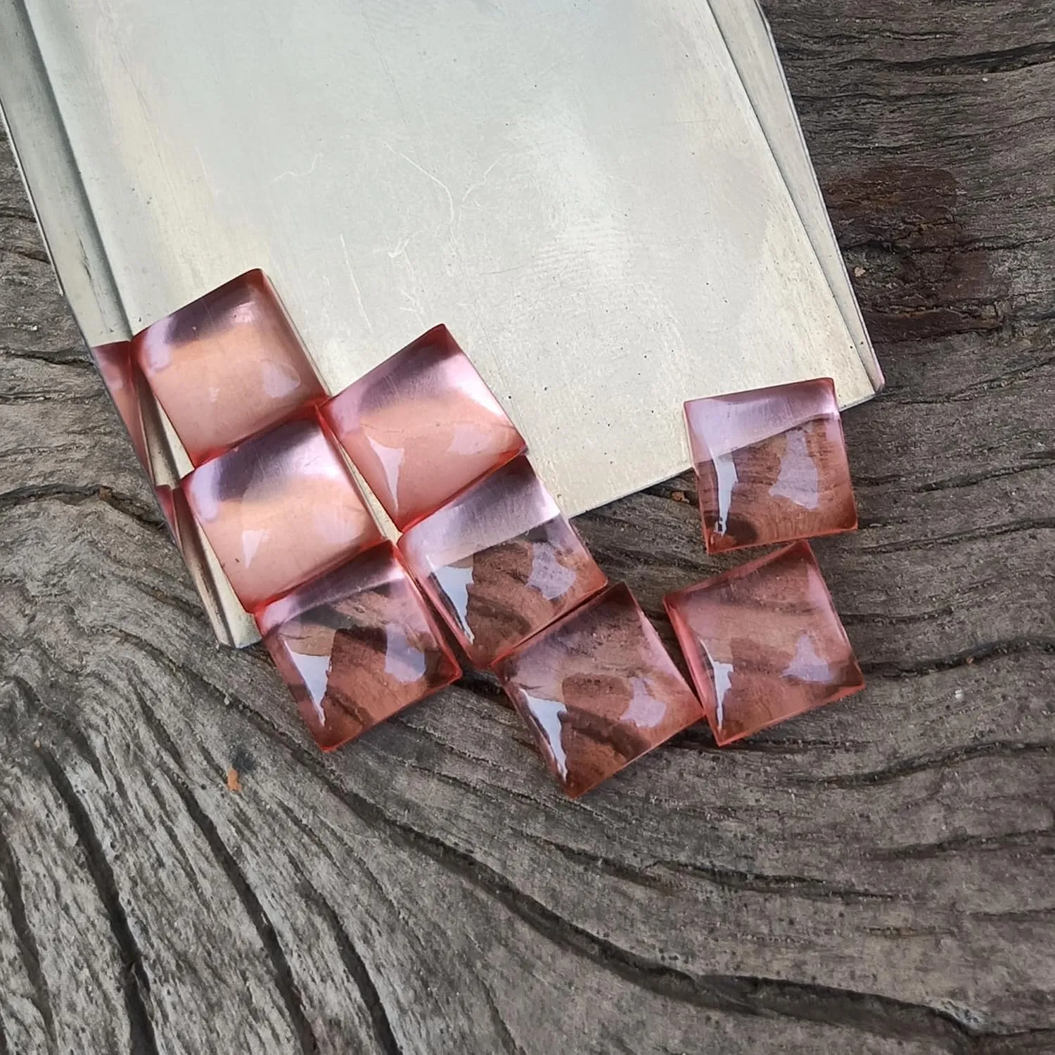 Pink Color Quartz Doublet Square Shape Cabochon 10 Piece Calibrated Natural Clear Quartz Flat back Loose Gemstone For Making Jewelry 4mm 5mm 6mm 7mm 8mm 9mm 10mm