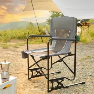 Portable Folding Rocker Camping Chair with Solid Armrests, Drink Holder, Comfortable Backrest - 250 lbs Capacity & Spring - Action Rocking Technology​ (Gray)