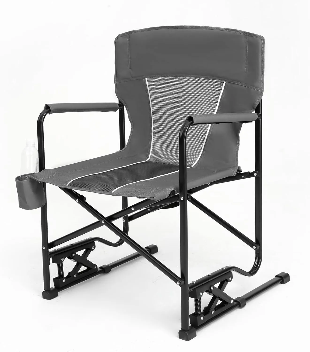 Portable Folding Rocker Camping Chair with Solid Armrests, Drink Holder, Comfortable Backrest - 250 lbs Capacity & Spring - Action Rocking Technology​ (Gray)
